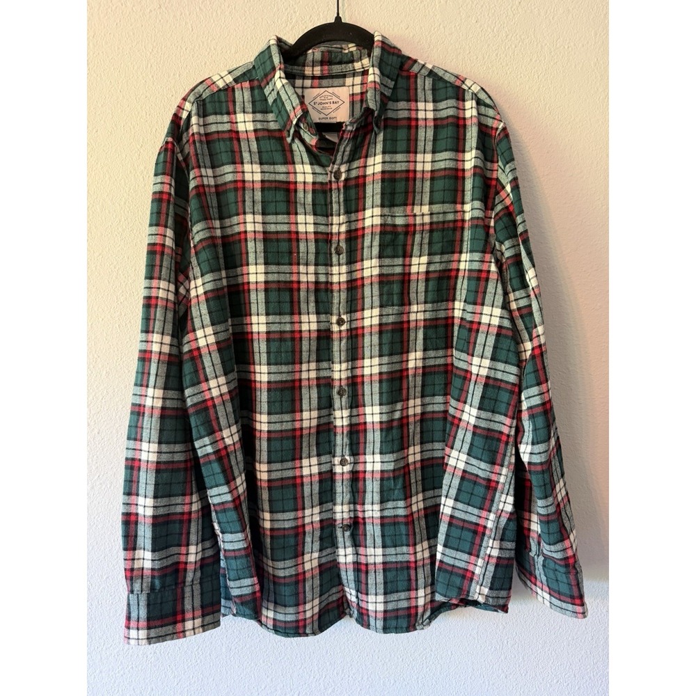 St. John's Bay Long Sleeve Plaid Flannel Button Down Men's Shirt Size XL